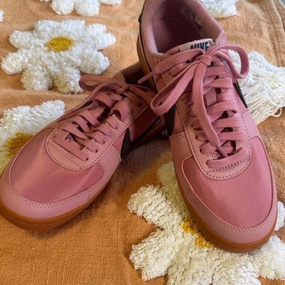 Nike Women’s Pink Sneakers with Black Swoosh and Gum Sole